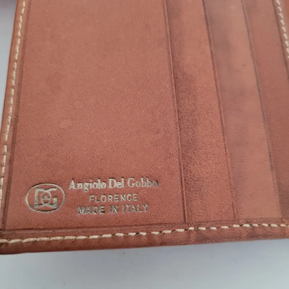 Angiolo‎ Del Gabbo Vintage Brown Paisley Medium Leather Wallet Italian Kisslock